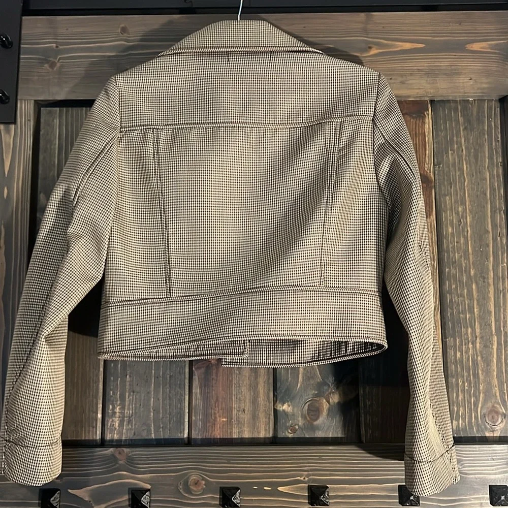 Max Studio houndstooth cropped military bomber jacket - Picture 3 of 5